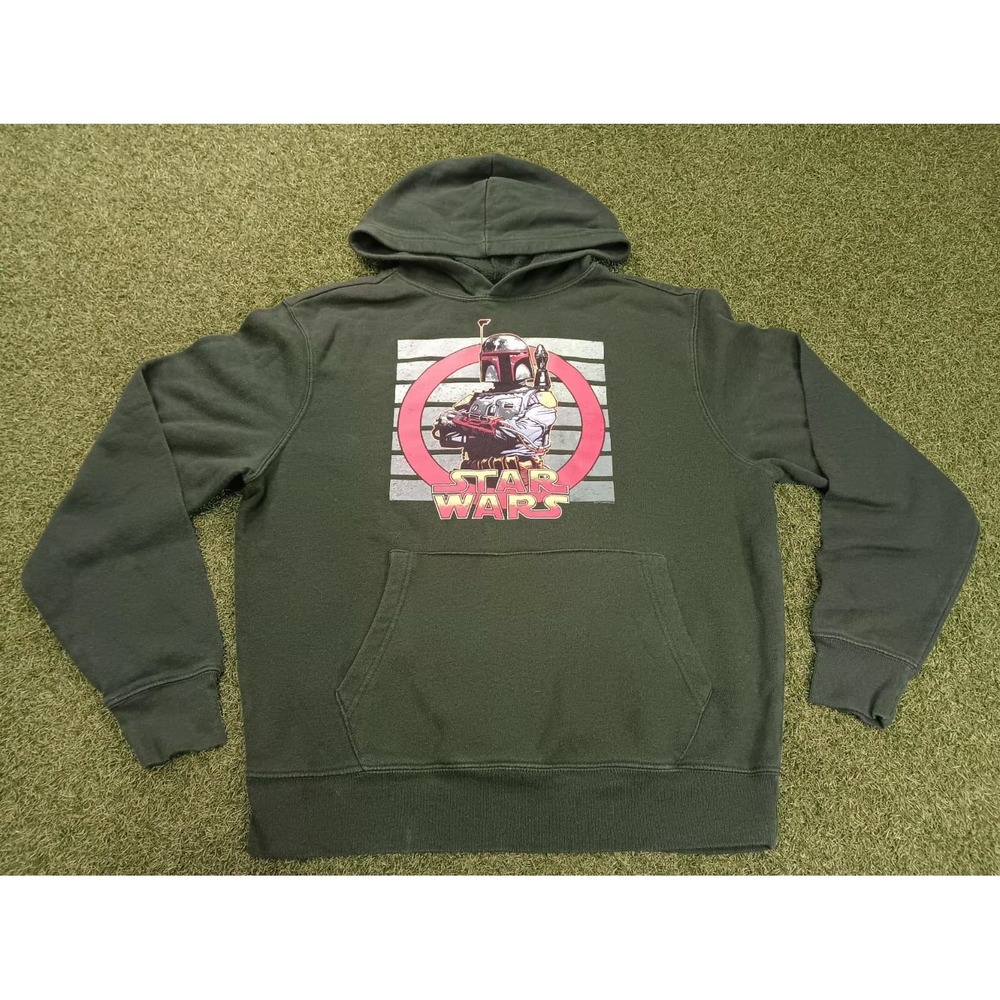 Star Wars Gender-Neutral Hoodie Mens S Green Graphic Rib Knit Hem Brushed Fleece